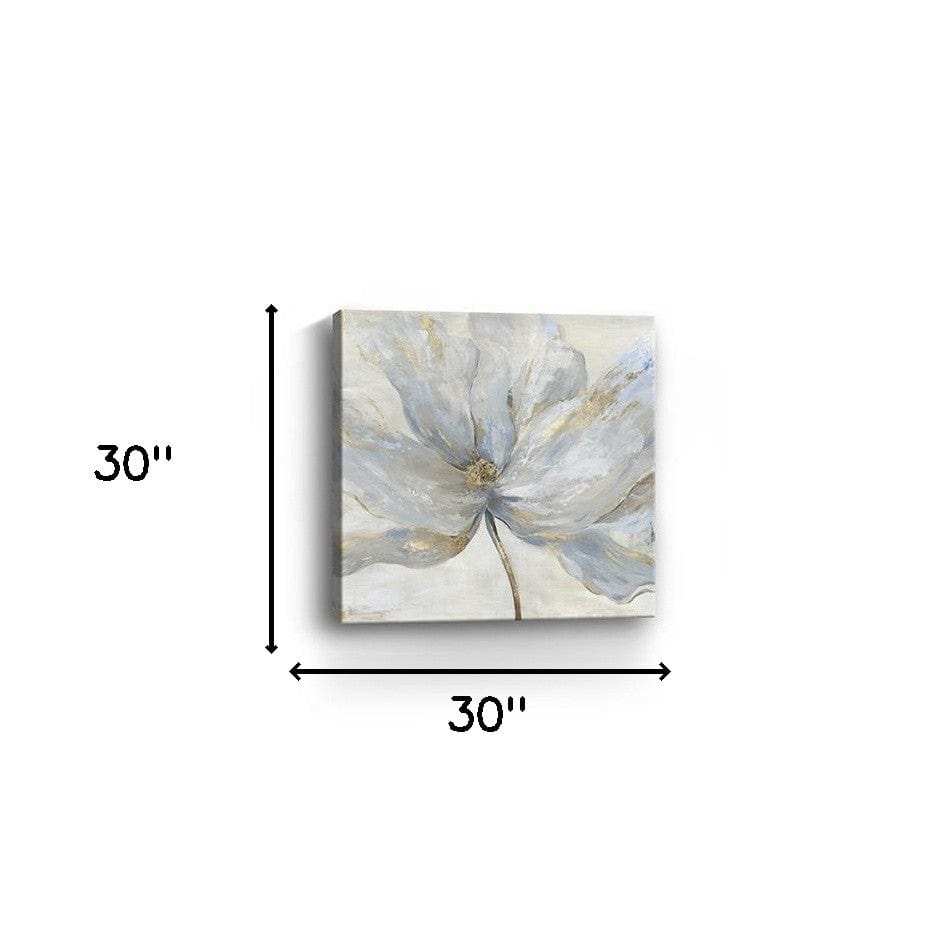 Soft Blue And Grey Flower With Gold Details Unframed Print Wall Art - Homeroots - Flyclothing LLC
