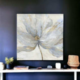 Soft Blue And Grey Flower With Gold Details Unframed Print Wall Art - Homeroots - Flyclothing LLC