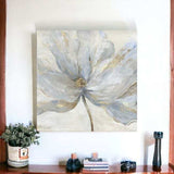 Soft Blue And Grey Flower With Gold Details Unframed Print Wall Art - Homeroots - Flyclothing LLC