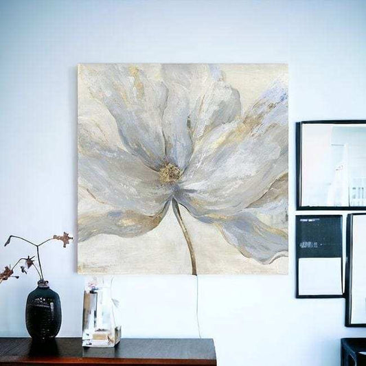 Soft Blue And Grey Flower With Gold Details Unframed Print Wall Art - Homeroots - Flyclothing LLC