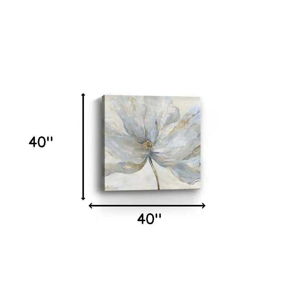 Soft Blue And Grey Flower With Gold Details Unframed Print Wall Art - Homeroots - Flyclothing LLC