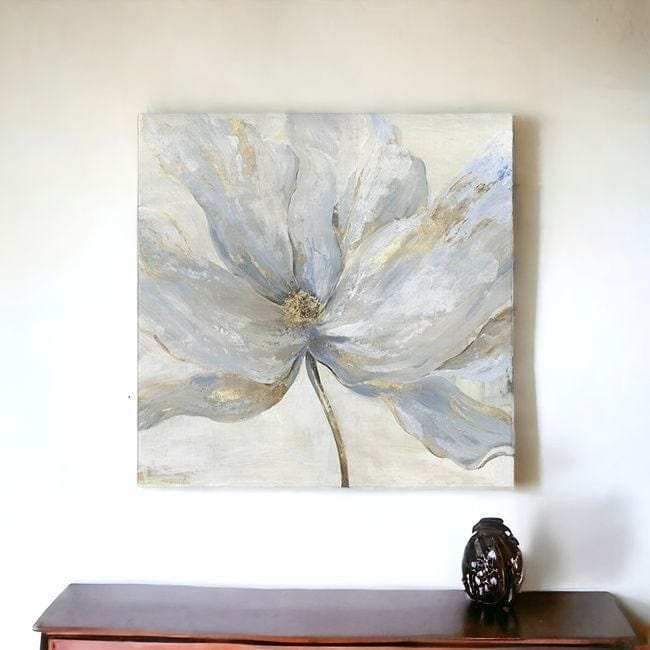 Soft Blue And Grey Flower With Gold Details Unframed Print Wall Art - Homeroots - Flyclothing LLC