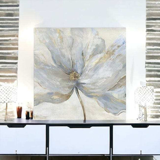 Soft Blue And Grey Flower With Gold Details Unframed Print Wall Art - Homeroots - Flyclothing LLC