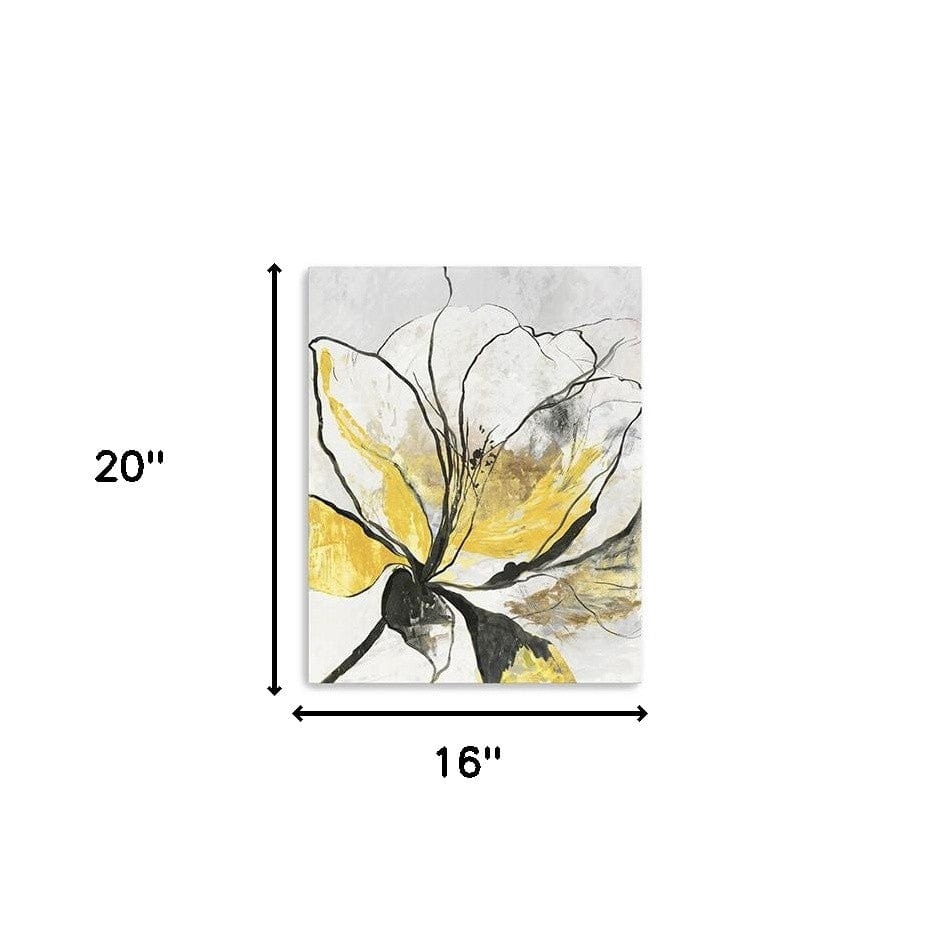 20" Modern Yellow and Black Flower Canvas Wall Art - Homeroots - Flyclothing LLC