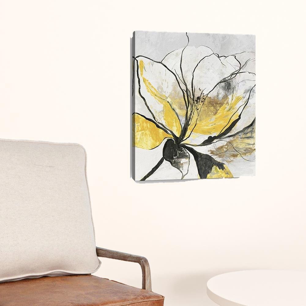 20" Modern Yellow and Black Flower Canvas Wall Art - Homeroots - Flyclothing LLC