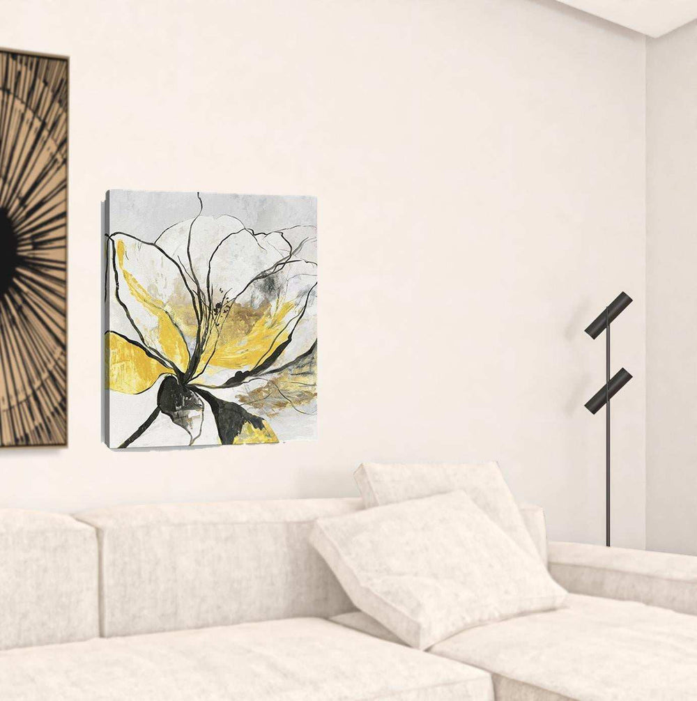 Modern Yellow And Black Flower Unframed Print Wall Art - Homeroots - Flyclothing LLC