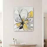 20" Modern Yellow and Black Flower in Bloom Canvas Wall Art - Homeroots