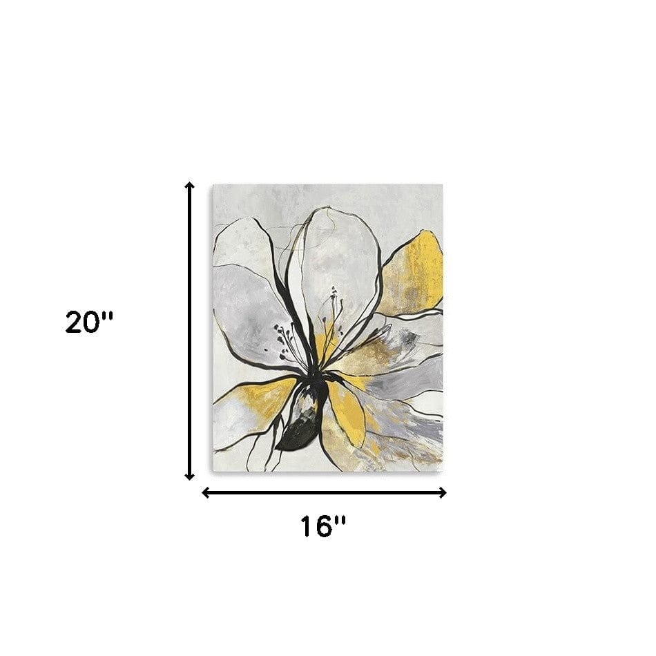 20" Modern Yellow and Black Flower in Bloom Canvas Wall Art - Homeroots