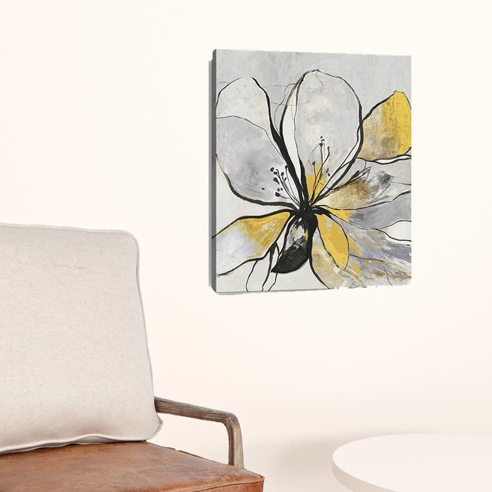 20" Modern Yellow and Black Flower in Bloom Canvas Wall Art - Homeroots