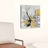 20" Modern Yellow and Black Flower in Bloom Canvas Wall Art - Homeroots