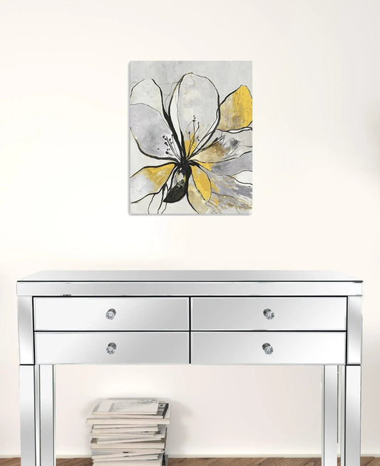 20" Modern Yellow and Black Flower in Bloom Canvas Wall Art - Homeroots