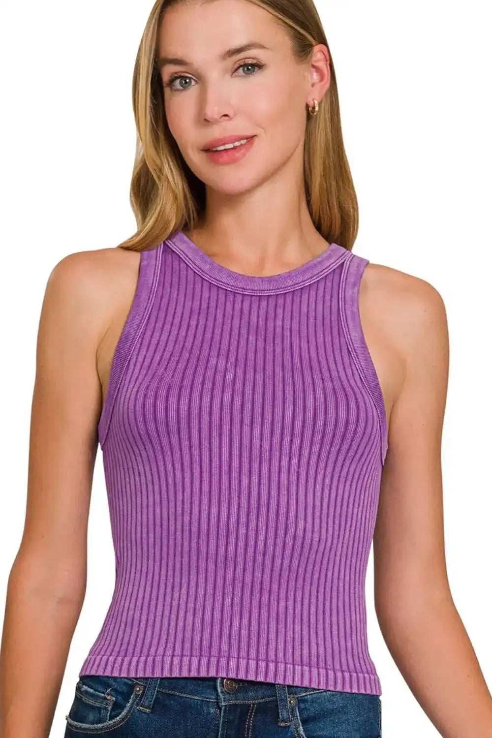 Zenana Ribbed Washed Seamless Tank Top - Trendsi - Flyclothing LLC