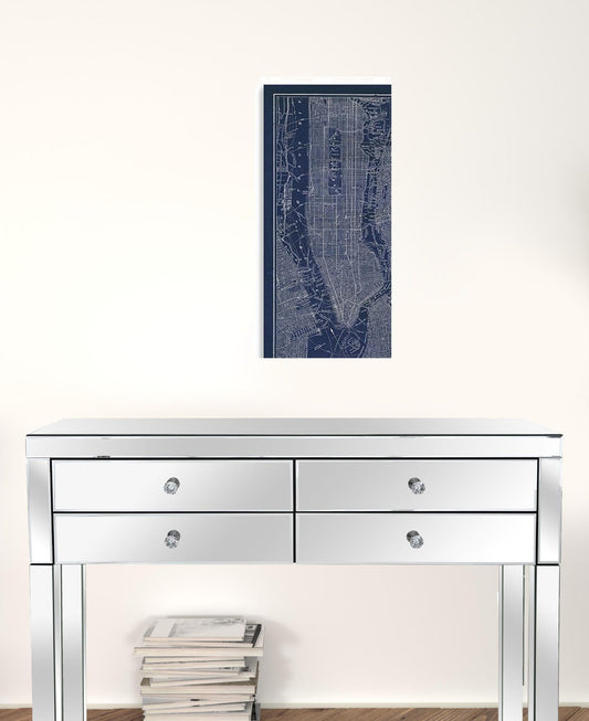 24" x 16" Indigo and White Aerial New York Map Canvas Wall Art - Homeroots