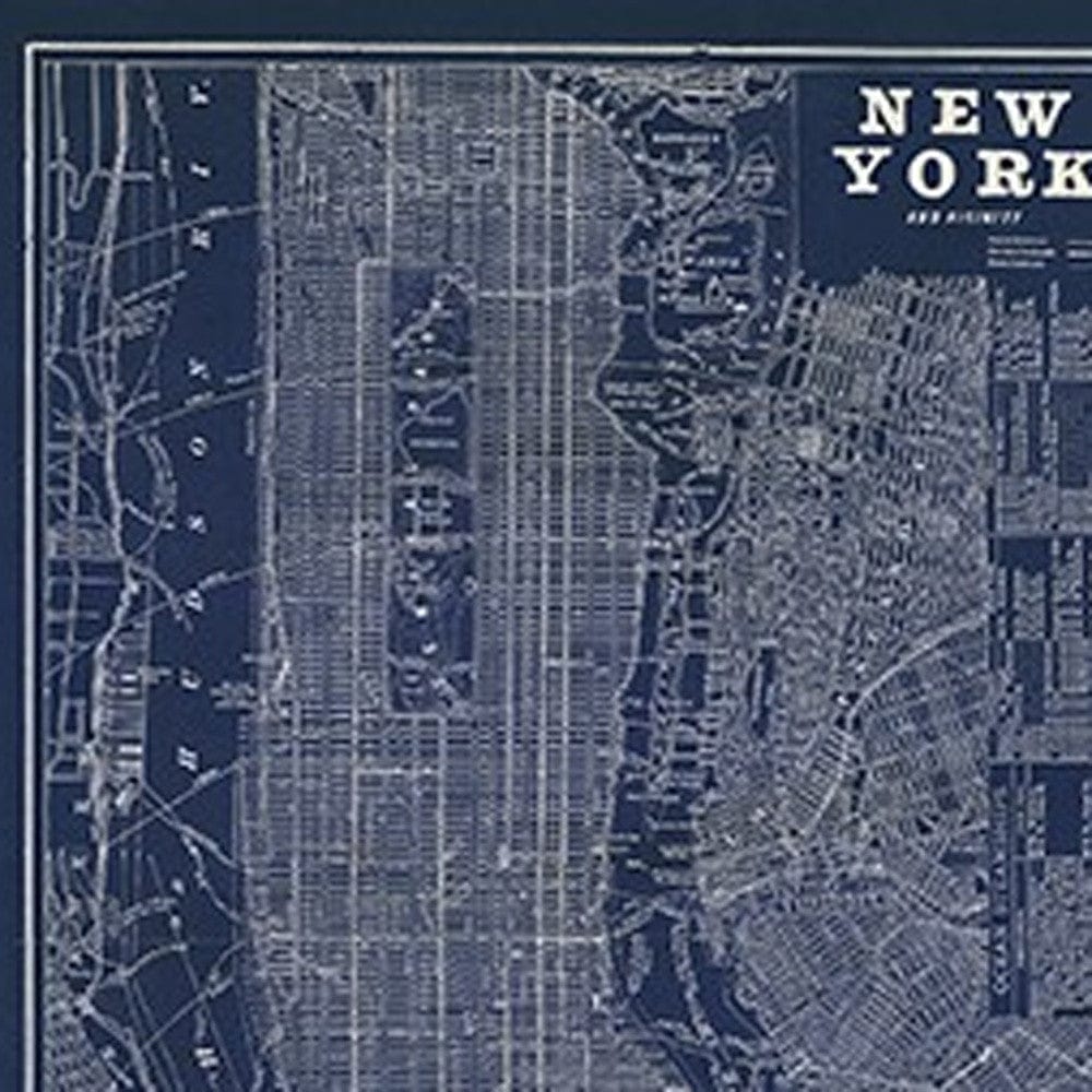 36" x 24" Indigo and White Aerial New York Map Canvas Wall Art - Homeroots - Flyclothing LLC