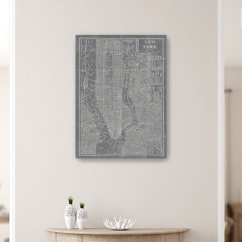 24" x 16" Gray and White Aerial New York Map Canvas Wall Art - Homeroots - Flyclothing LLC