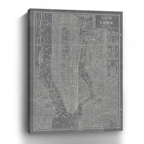 24" x 16" Gray and White Aerial New York Map Canvas Wall Art - Homeroots