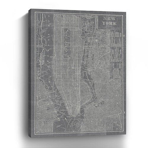 36" x 24" Gray and White Aerial New York Map Canvas Wall Art - Homeroots