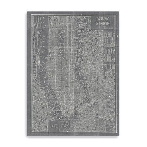 48" x 32" Gray and White Aerial New York Map Canvas Wall Art - Homeroots - Flyclothing LLC