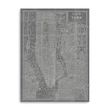 48" x 32" Gray and White Aerial New York Map Canvas Wall Art - Homeroots - Flyclothing LLC