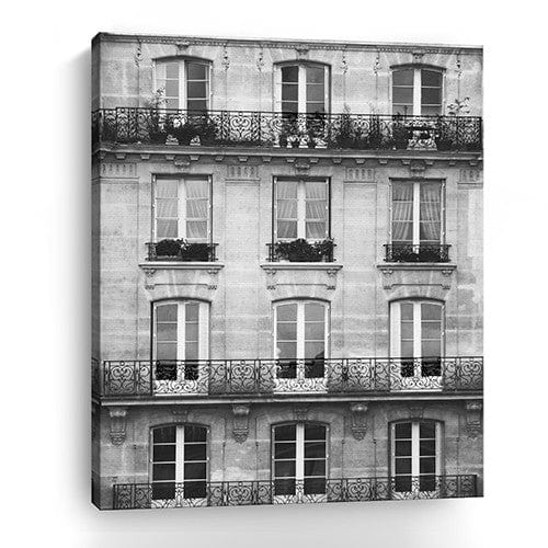 20" x 16" Balcony View Black and White Photo Real Canvas Wall Art - Homeroots