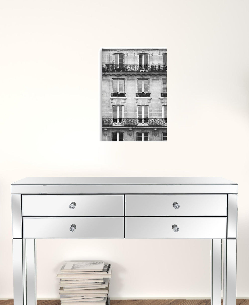 20" x 16" Balcony View Black and White Photo Real Canvas Wall Art - Homeroots