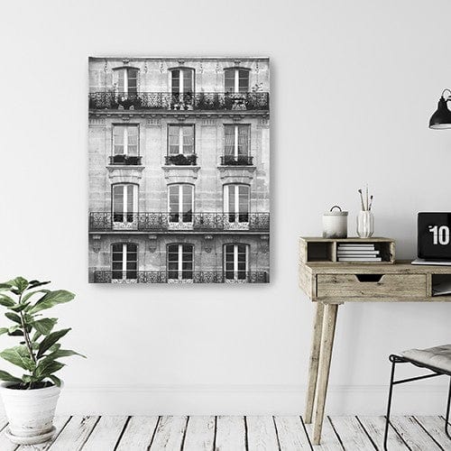 30" x 24" Balcony View Black and White Photo Real Canvas Wall Art - Homeroots