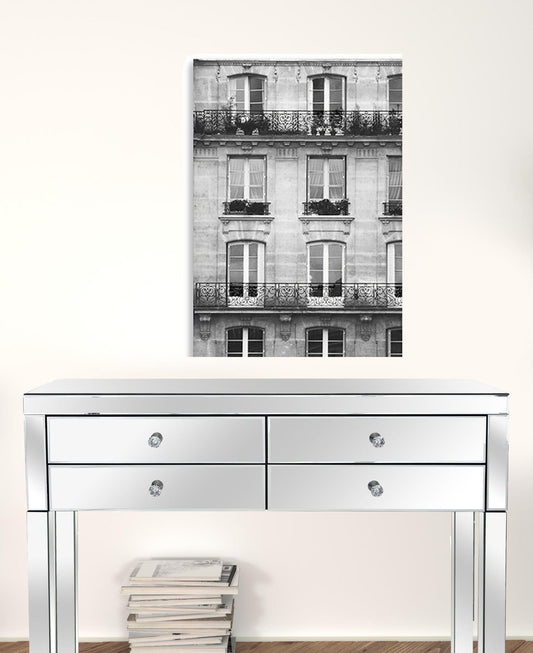 30" x 24" Balcony View Black and White Photo Real Canvas Wall Art - Homeroots
