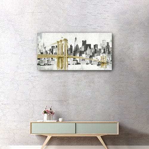 Nyc Golden Bridge Skyline Unframed Print Wall Art - Homeroots - Flyclothing LLC