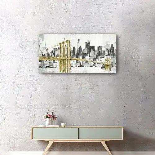 Nyc Golden Bridge Skyline Unframed Print Wall Art - Homeroots - Flyclothing LLC
