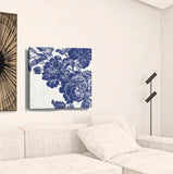 Blue Toile Rose Unframed Print Wall Art - Homeroots - Flyclothing LLC