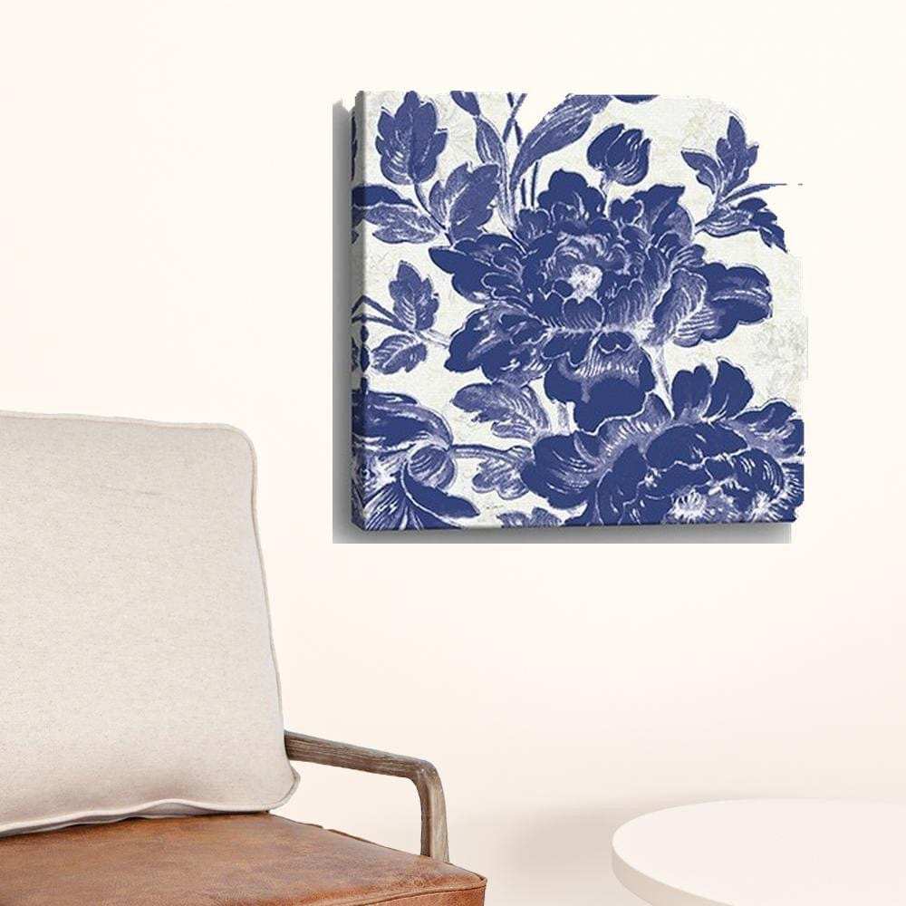 Blue Toile Roses Unframed Print Wall Art - Homeroots - Flyclothing LLC