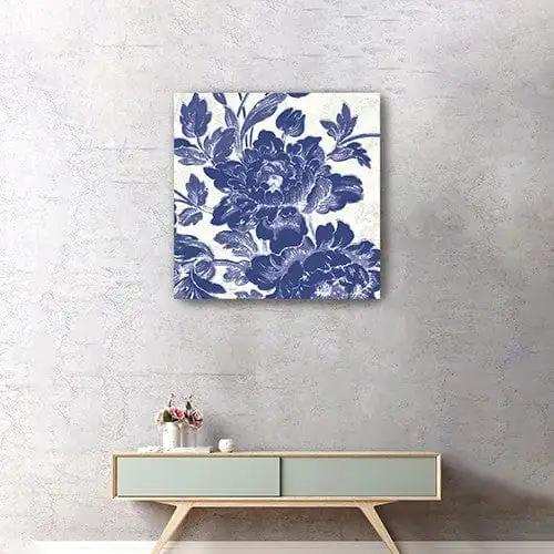 Blue Toile Roses Unframed Print Wall Art - Homeroots - Flyclothing LLC