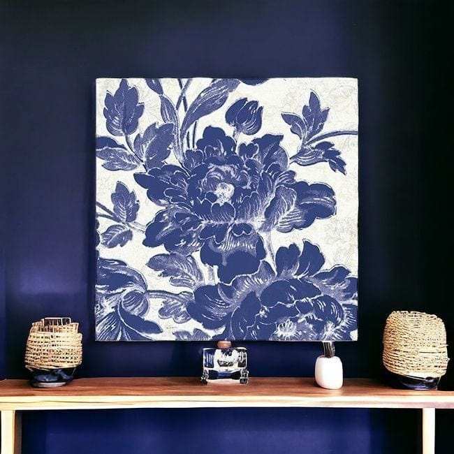 Blue Toile Roses Unframed Print Wall Art - Homeroots - Flyclothing LLC