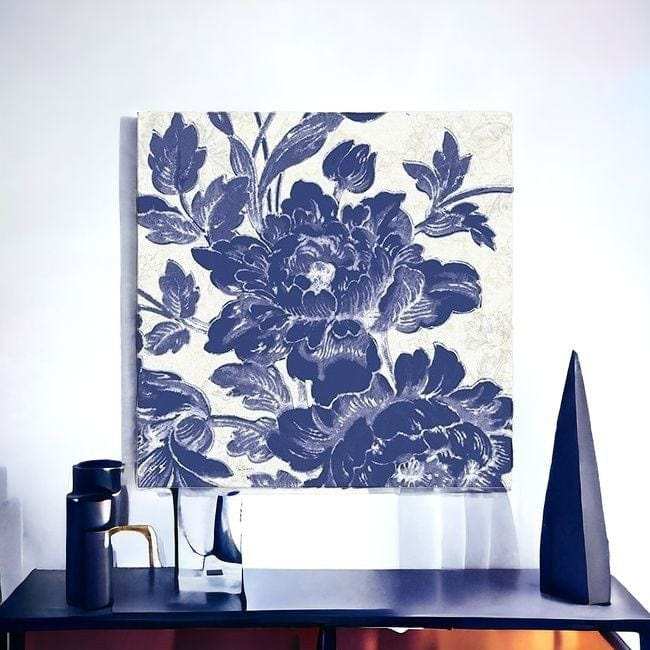Blue Toile Roses Unframed Print Wall Art - Homeroots - Flyclothing LLC