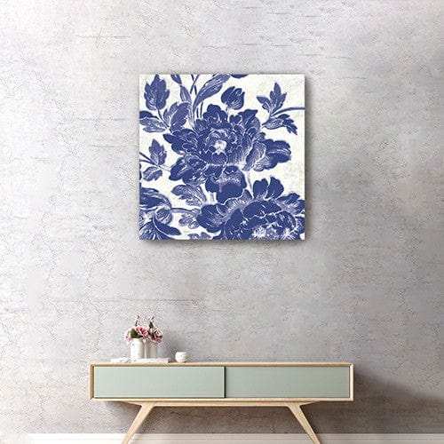 Blue Toile Roses Unframed Print Wall Art - Homeroots - Flyclothing LLC