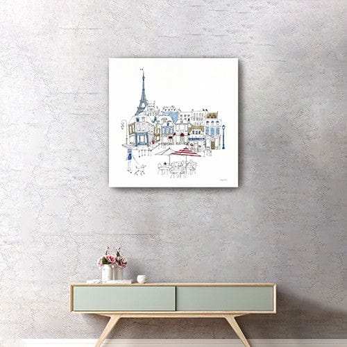 French Caf With Red And Blue Accents Unframed Print Wall Art - Homeroots - Flyclothing LLC