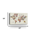 24" x 16" Fun Floral Map of the World Canvas Wall Art - Homeroots