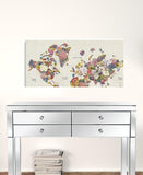 36" x 24" Fun Floral Map of the World Canvas Wall Art - Homeroots