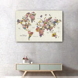 48" x 32" Fun Floral Map of the World Canvas Wall Art - Homeroots