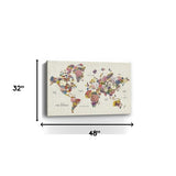 48" x 32" Fun Floral Map of the World Canvas Wall Art - Homeroots