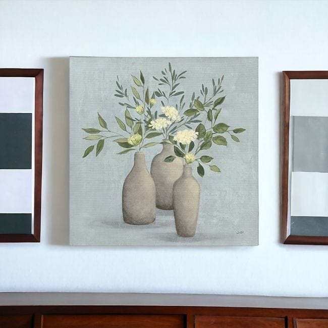 Pretty Bohemian Flowers In Ceramic Vases Unframed Print Wall Art - Homeroots - Flyclothing LLC