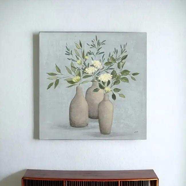 Pretty Bohemian Flowers In Ceramic Vases Unframed Print Wall Art - Homeroots - Flyclothing LLC