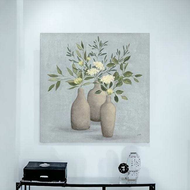 Pretty Bohemian Flowers In Ceramic Vases Unframed Print Wall Art - Homeroots - Flyclothing LLC
