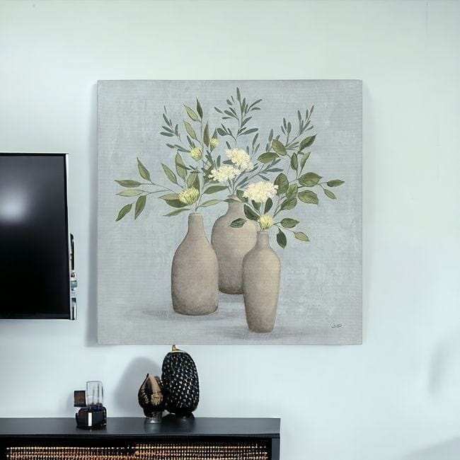 Pretty Bohemian Flowers In Ceramic Vases Unframed Print Wall Art - Homeroots - Flyclothing LLC