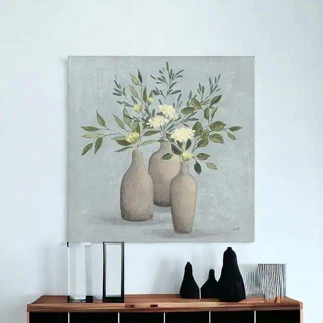 Pretty Bohemian Flowers In Ceramic Vases Unframed Print Wall Art - Homeroots - Flyclothing LLC