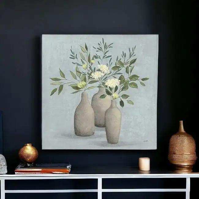 Pretty Bohemian Flowers In Ceramic Vases Unframed Print Wall Art - Homeroots - Flyclothing LLC