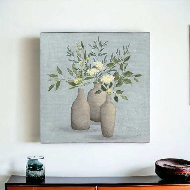 Pretty Bohemian Flowers In Ceramic Vases Unframed Print Wall Art - Homeroots - Flyclothing LLC