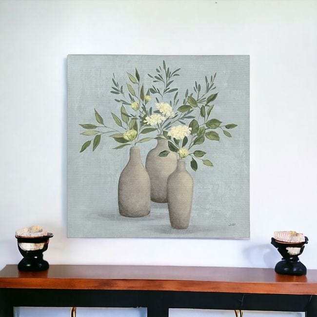 Pretty Bohemian Flowers In Ceramic Vases Unframed Print Wall Art - Homeroots - Flyclothing LLC