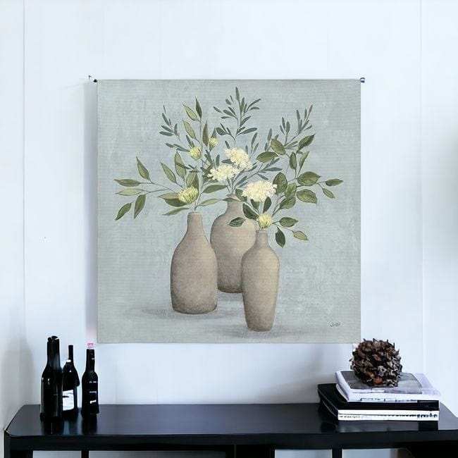 Pretty Bohemian Flowers In Ceramic Vases Unframed Print Wall Art - Homeroots - Flyclothing LLC