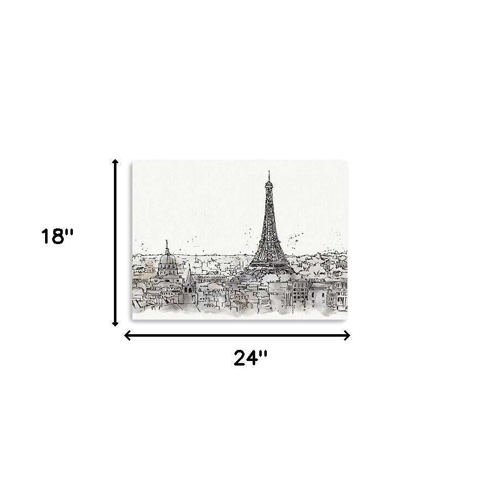 Monochrome Paris Rooftops Sketch Unframed Print Wall Art - Homeroots - Flyclothing LLC